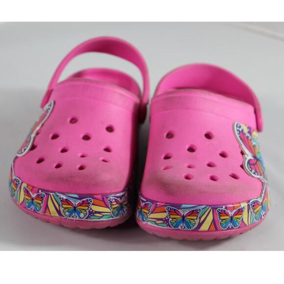 Crocs FunLab Multi-Butterfly band Kinds Clog Electric pink AS IS size J2 rainbow - Picture 5 of 9